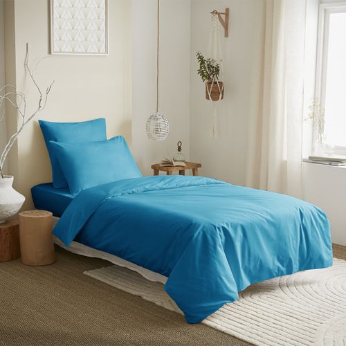 Pack Complet 4 Pièces Unicolore Turquoise Housse De Couette Pour Lit 90 X 190 Cm