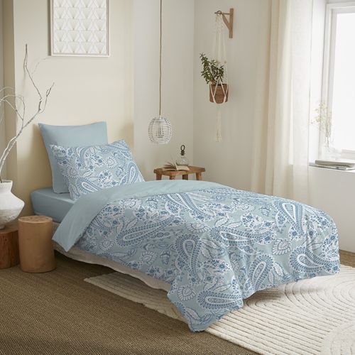 Pack Complet Housse De Couette Réversible Pour Lit 90 X 190 Cm Cachemire Bleu