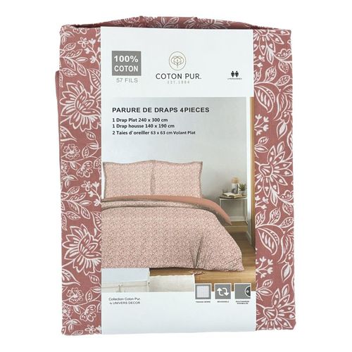Parure De Draps 4 Pièces Pour Lit 140 X 190 Cm Céleste Pêche