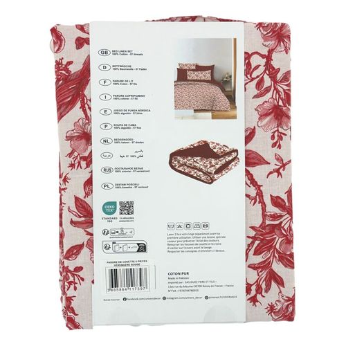Pack Complet Housse De Couette Réversible Pour Lit 180 X 200 Cm "king Size" Bérengère Rouge