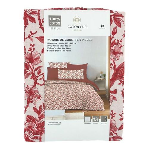 Pack Complet Housse De Couette Réversible Pour Lit 180 X 200 Cm "king Size" Bérengère Rouge