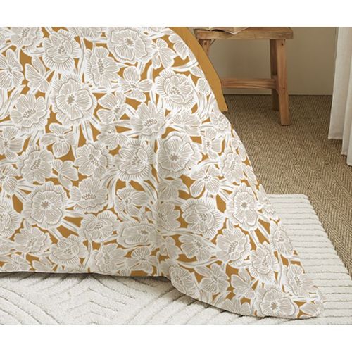 Pack Complet Housse De Couette Réversible Pour Lit 140 X 190 Cm Agathe Moutarde