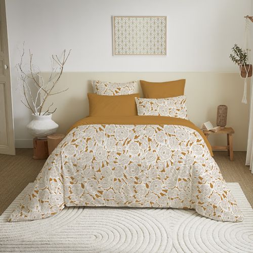 Pack Complet Housse De Couette Réversible Pour Lit 140 X 190 Cm Agathe Moutarde