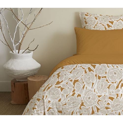 Pack Complet Housse De Couette Réversible Pour Lit 140 X 190 Cm Agathe Moutarde