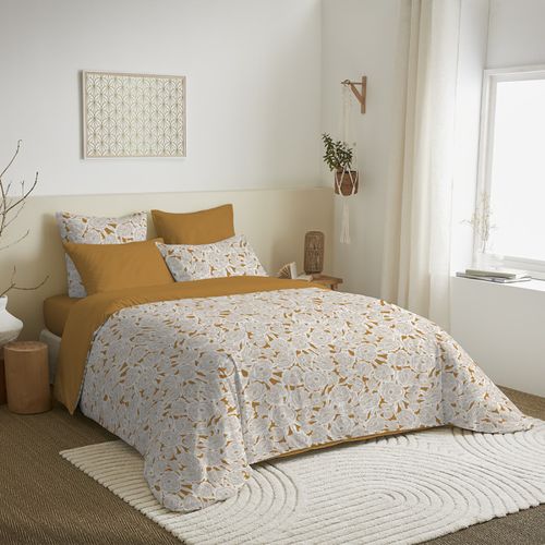 Pack Complet Housse De Couette Réversible Pour Lit 140 X 190 Cm Agathe Moutarde