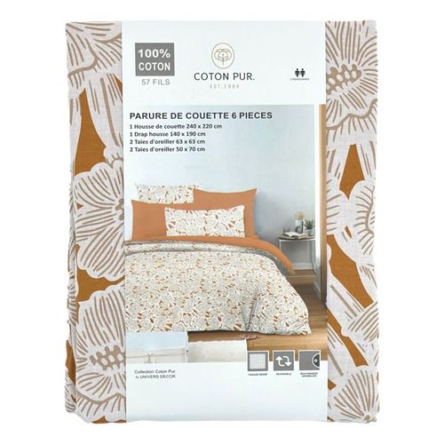 Pack Complet Housse De Couette Réversible Pour Lit 140 X 190 Cm Agathe Moutarde