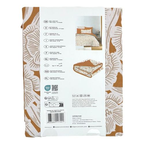 Pack Complet Housse De Couette Réversible Pour Lit 140 X 190 Cm Agathe Moutarde