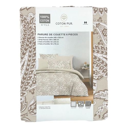Pack Complet Housse De Couette Réversible Pour Lit 160 X 200 Cm Cachemire Naturel