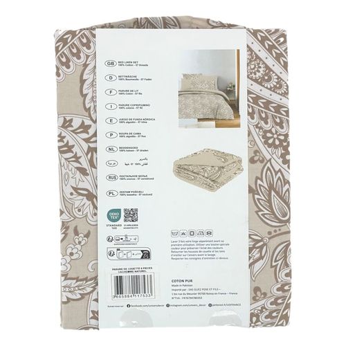 Pack Complet Housse De Couette Réversible Pour Lit 160 X 200 Cm Cachemire Naturel
