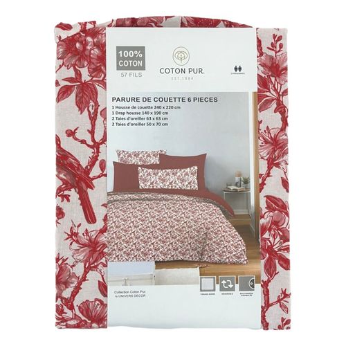 Pack Complet Housse De Couette Réversible Pour Lit 140 X 190 Cm Bérengère Rouge