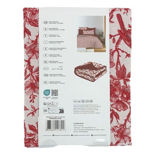 Pack Complet Housse De Couette Réversible Pour Lit 140 X 190 Cm Bérengère Rouge