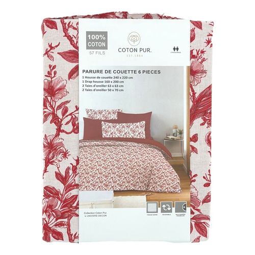 Pack Complet Housse De Couette Réversible Pour Lit 160 X 200 Cm Bérengère Rouge