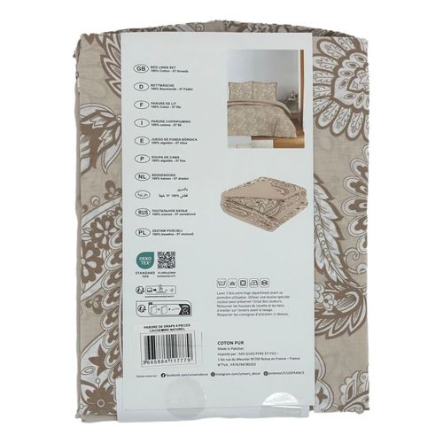 Parure De Draps 4 Pièces Pour Lit 140 X 190 Cm Cachemire Naturel