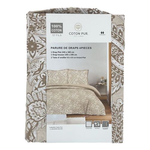 Parure De Draps 4 Pièces Pour Lit 140 X 190 Cm Cachemire Naturel