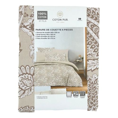 Pack Complet Housse De Couette Réversible Pour Lit 140 X 190 Cm Cachemire Naturel