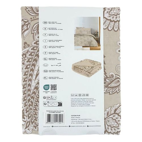 Pack Complet Housse De Couette Réversible Pour Lit 140 X 190 Cm Cachemire Naturel