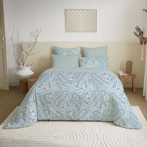 Pack Complet Housse De Couette Réversible Pour Lit 180 X 200 Cm "king Size" Cachemire Bleu
