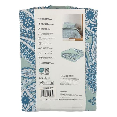 Pack Complet Housse De Couette Réversible Pour Lit 180 X 200 Cm "king Size" Cachemire Bleu