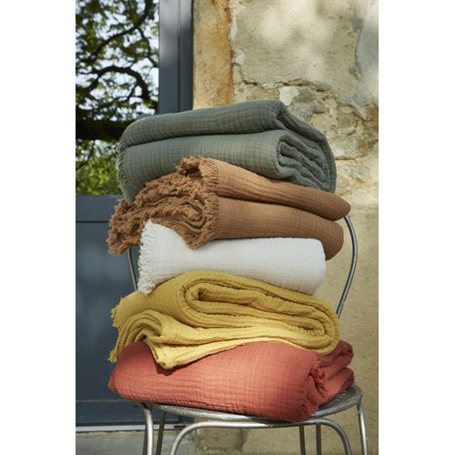 Plaid à Franges "gaïa" - 180x220 Cm - "gaze De Coton" L'effet Papillon