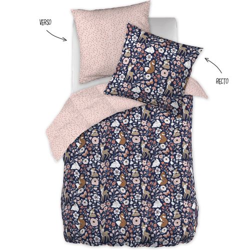 Couette Imprimée - 140x200 Cm - "forêt Enchantée" Réversible 100% Coton / 57 Fils/cm²