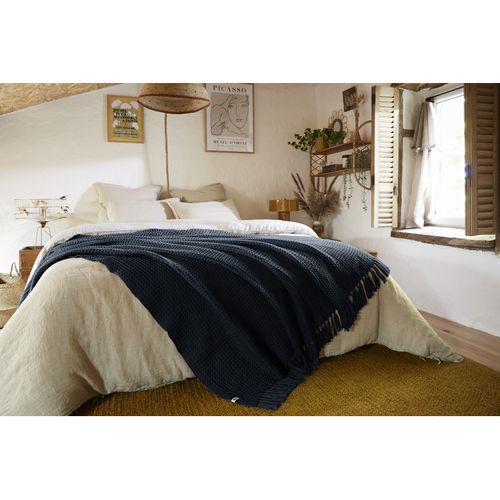 Plaid à Franges Nid D'abeille "gabin" - 130x160 Cm