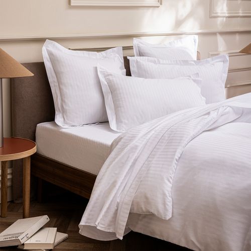 Drap Plat "prestige" 100% Satin De Coton Peigné Avec Fines Rayures / 120 Fils /cm²