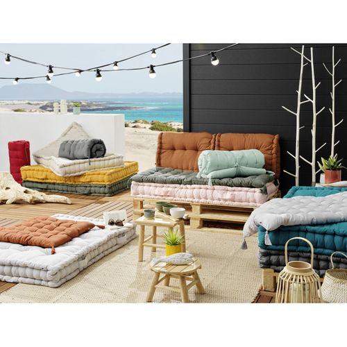 Matelas De Sol Avec Pompons Déperlant - Anti-uv Outdoor Kala En Coton 60 X 120 Cm