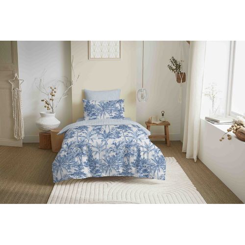 Pack Complet Housse De Couette Réversible "vanessa" 4 Pièces Pour Lit 90 X 190 Adama Azur