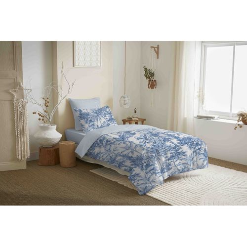 Pack Complet Housse De Couette Réversible "vanessa" 4 Pièces Pour Lit 90 X 190 Adama Azur