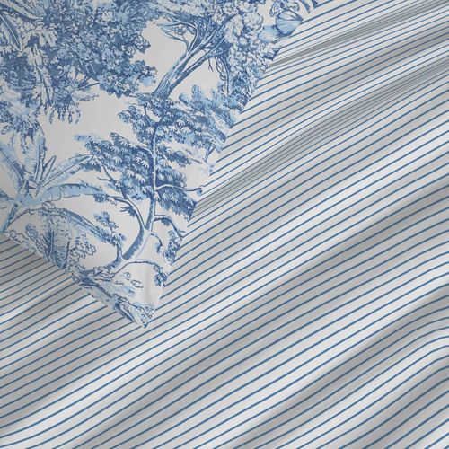 Pack Complet Housse De Couette Réversible "vanessa" 6 Pièces Pour Lit 140 X 190 Adama Azur