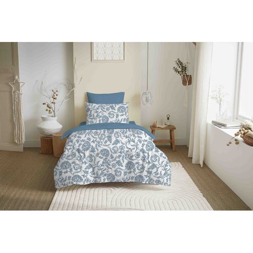 Pack Complet Housse De Couette Réversible "vanessa" 4 Pièces Pour Lit 90 X 190 Salma Bleu