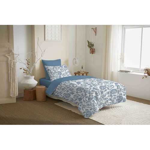 Pack Complet Housse De Couette Réversible "vanessa" 4 Pièces Pour Lit 90 X 190 Salma Bleu