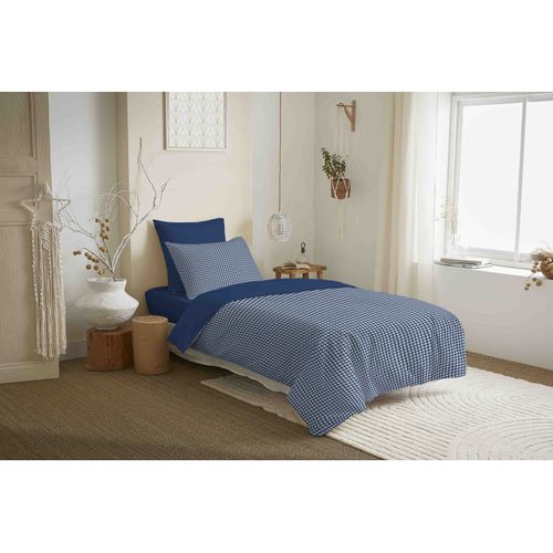 Pack Complet Housse De Couette Réversible "vanessa" 4 Pièces Pour Lit 90 X 190 Gabrielle Marine