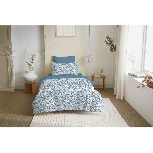 Pack Complet Housse De Couette Réversible "vanessa" 4 Pièces Pour Lit 90 X 190 Diana Bleu
