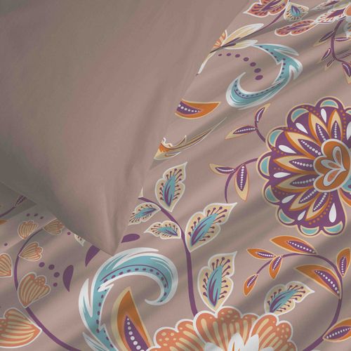 Pack Complet Housse De Couette Réversible "vanessa" 6 Pièces Pour Lit 160 X 200 Bergame Nude