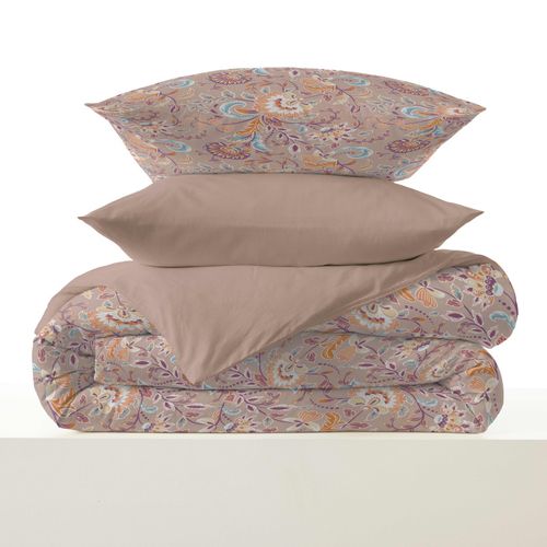 Pack Complet Housse De Couette Réversible "vanessa" 6 Pièces Pour Lit 160 X 200 Bergame Nude