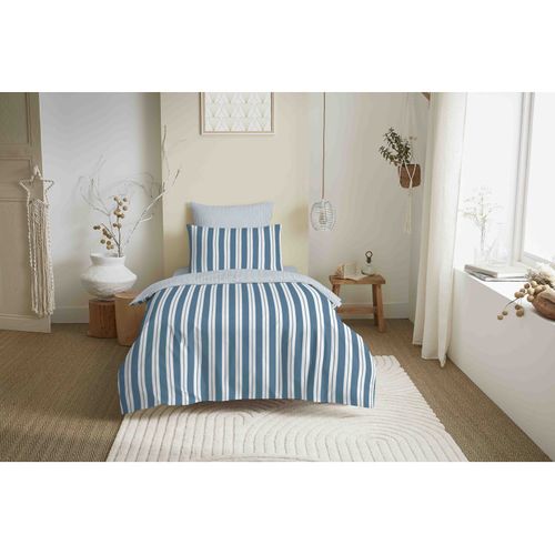 Pack Complet Housse De Couette Réversible "vanessa" 4 Pièces Pour Lit 90 X 190 Florence Denim