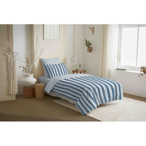 Pack Complet Housse De Couette Réversible "vanessa" 4 Pièces Pour Lit 90 X 190 Florence Denim