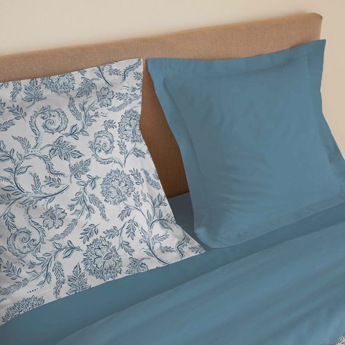 Parure De Draps 4 Pièces "vanessa" Pour Lit 140 X 190 Cm Salma Bleu
