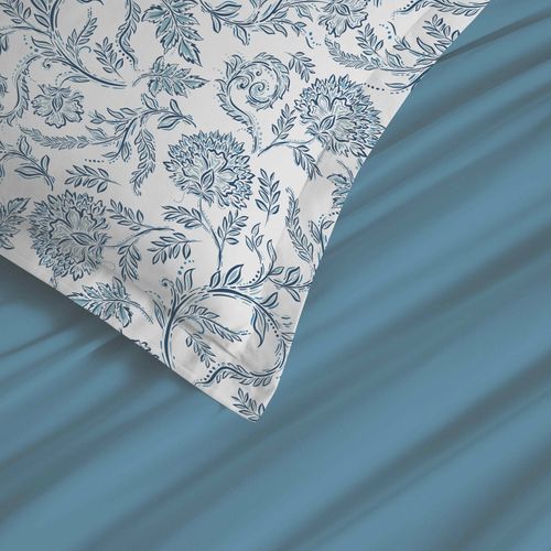 Parure De Draps 4 Pièces "vanessa" Pour Lit 140 X 190 Cm Salma Bleu