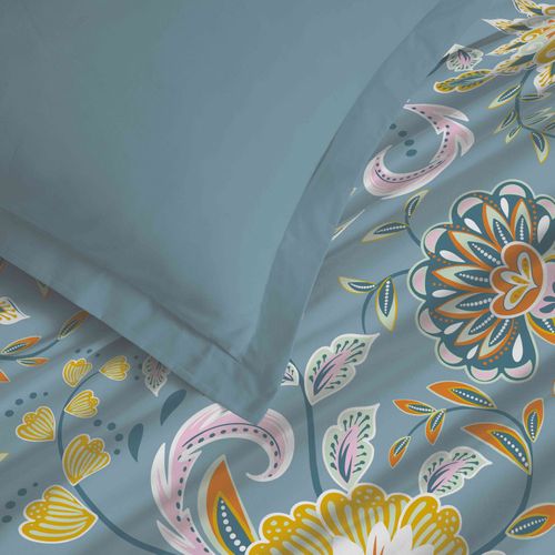 Parure De Draps 4 Pièces "vanessa" Pour Lit 160 X 200 Cm "grande Largeur" Bergame Turquoise