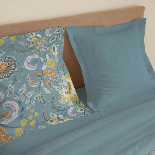Parure De Draps 4 Pièces "vanessa" Pour Lit 160 X 200 Cm "grande Largeur" Bergame Turquoise