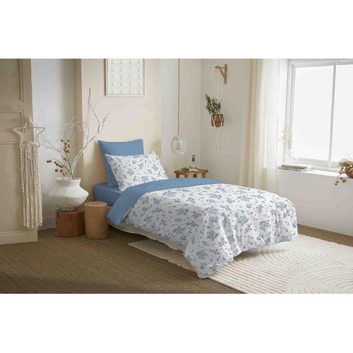 Pack Complet Housse De Couette Réversible "vanessa" 4 Pièces Pour Lit 90 X 190 Louise Bleu