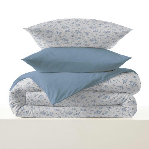 Pack Complet Housse De Couette Réversible "vanessa" 4 Pièces Pour Lit 90 X 190 Louise Bleu