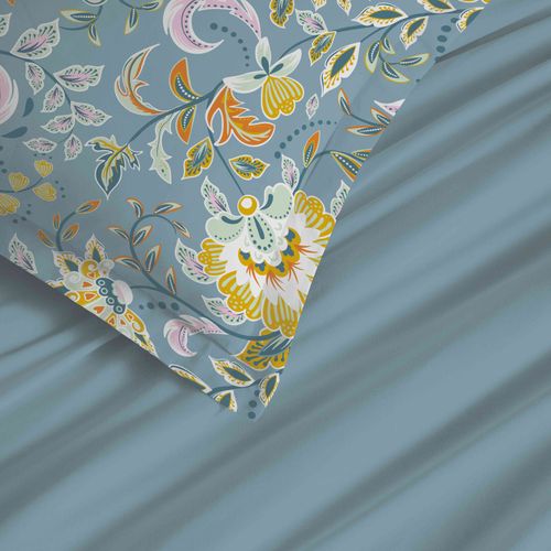 Parure De Draps 4 Pièces "vanessa" Pour Lit 140 X 190 Cm Bergame Turquoise