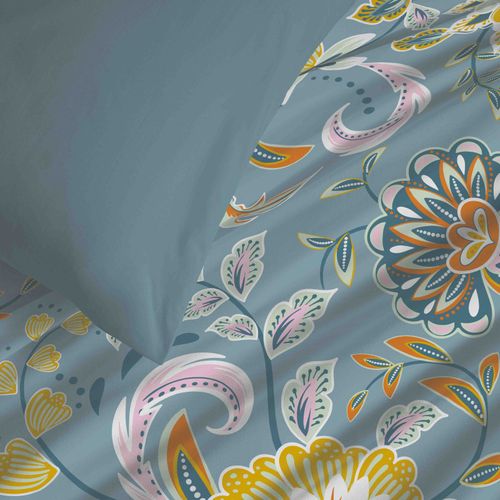 Pack Complet Housse De Couette Réversible "vanessa" 6 Pièces Pour Lit 140 X 190 Bergame Turquoise