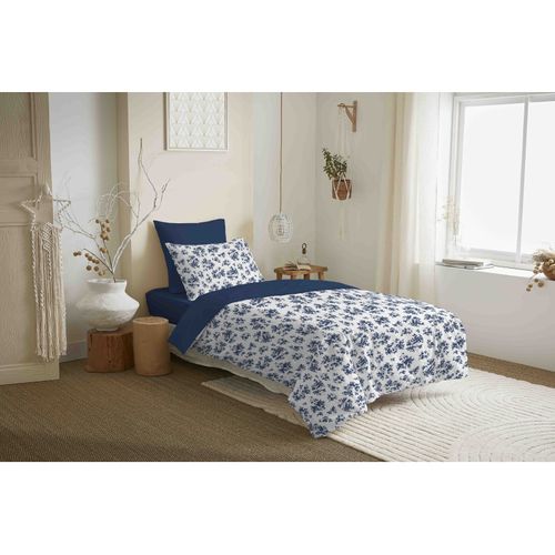 Pack Complet Housse De Couette Réversible "vanessa" 4 Pièces Pour Lit 90 X 190 Eloise Bleu