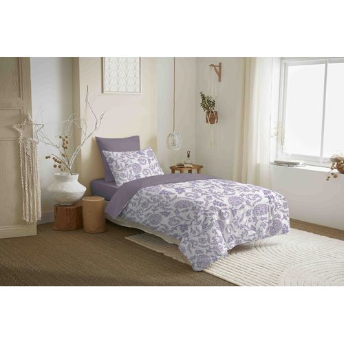 Pack Complet Housse De Couette Réversible "vanessa" 4 Pièces Pour Lit 90 X 190 Salma Lavande