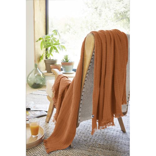 Plaid à Franges "gaïa" - 180x220 Cm - "gaze De Coton" L'effet Papillon