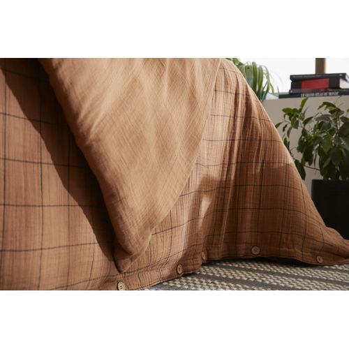 Housse De Couette Réversible "gaïa Match" Tissé-teint Grands Carreaux - 240x220 Cm - "gaze De Coton"